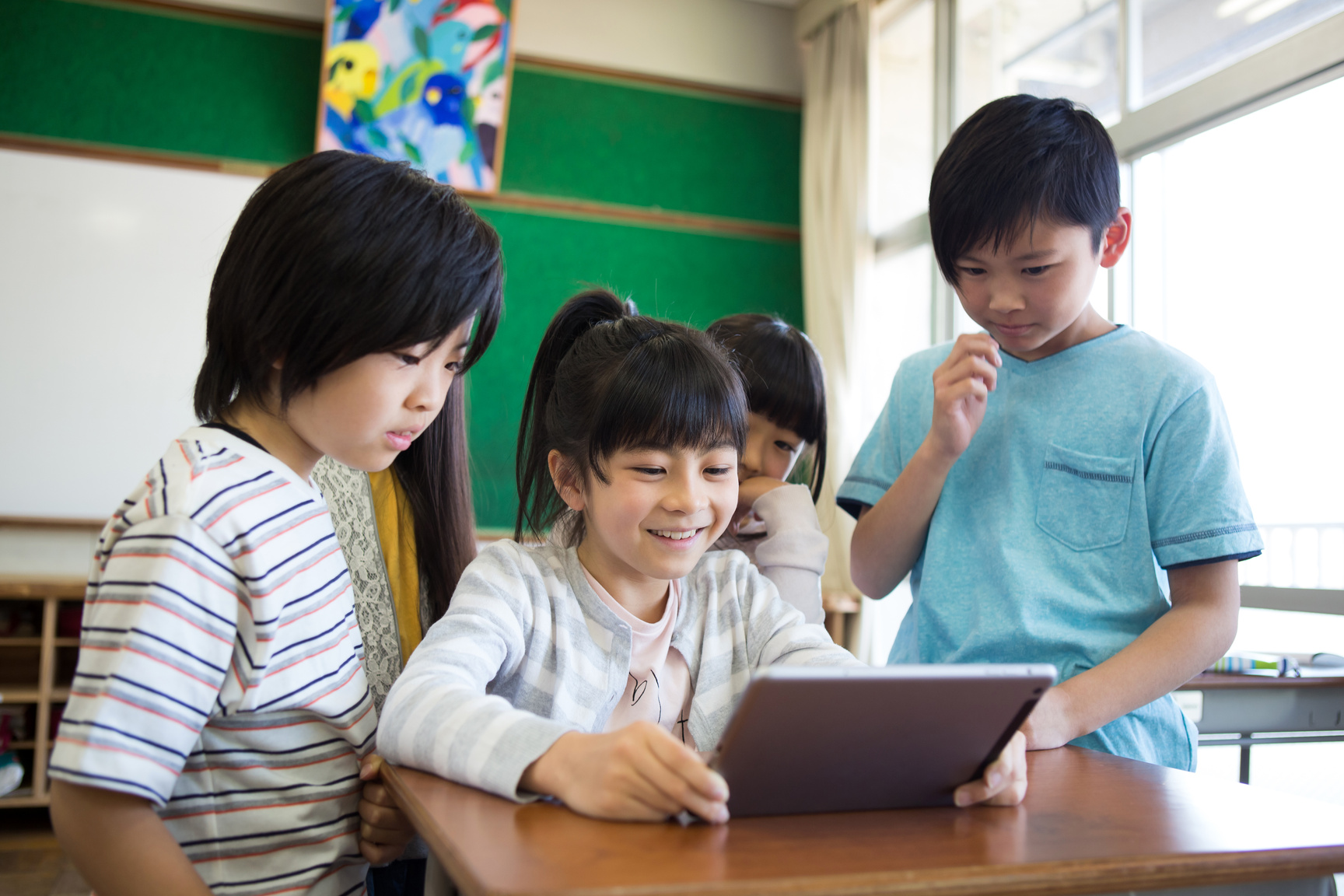 Elementary school students using Tablet